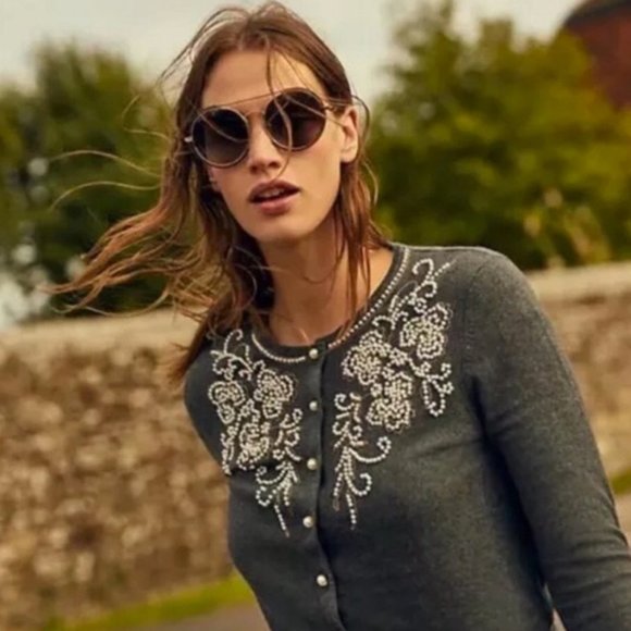 Anthropologie Pearl Embellished Gray Cardigan Sz S - Picture 10 of 12